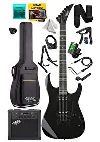 Resim Midex Crade-25AMP Black Rosewood Super Strat Kasa HH Yüksek Kaliteli 25W Amfili Elektro Gitar Seti 