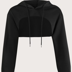 Resim Düz Daldırma Etek İpli Kapüşonlu, Günlük Uzun Kollu Crop Sweatshirt, Kadın Giyim 