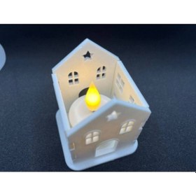 Resim Noel Evi Seti Kartı - Yılbaşı Dekorları - Yılbaşı Süsü 1 Adet Pilli Mum Dahil 