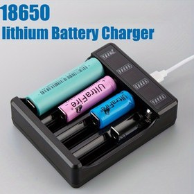 Resim USB-C Kablolu Hızlı Şarj 4 Yuvalı Lityum Pil Şarj Cihazı - 18650, 14500, 26650 Piller için Akıllı Şarj 