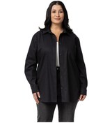 Resim Büyük Beden Cep Detaylı Gabardin Siyah Ceket Gömlek-siyah Siyah 