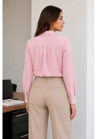 Resim Kadın Uzun Kol Gömlek Düğmeli Klasik Yaka Günlük Ve Ofis Şıklığına Uygun - Toz Pembe 