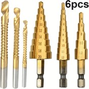 Resim 6 Parça Adım Matkap Ucu Seti, Titanyum Krom Dökme Demir Kesici 4-20 4-12 3-12mm 3 6 8mm, Ahşap ve Metal Delme İçin Uygun 