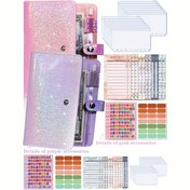 Resim 1 adet Bütçe Planlayıcı Düzenleyici Defteri Fermuarlı Zarf ve Bütçe Sayfaları ile - Glittery Starry PU Kapak, Nakit Organizatörü, Gider Takipçisi ve Kazanç Planlayıcı Finansal Planlama ve Para Yönetimi için, Kendinden Kapalı Kapanış, Sahte Deri Kapak 