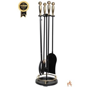 Resim 5 Li Premium İthal Döküm Gold Başlıklı Yuvarlak Şömine-soba Maşa 