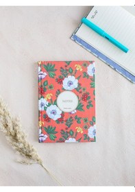 Resim Çiçekli Bez Ciltli Defter / Çizgili Desenli 