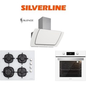 Resim Silverline Beyaz Cam Ankastre Set (3373 Misto 60+cs5429w01+bo6504w01) 