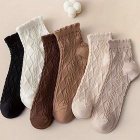 Resim 6 Adet Kadınlar İçin Şık Elmas Desenli Ayak Bileği Çorapları - Nefes Alabilen Dantel Kenar, Yumuşak Esnek Polyester-Spandex Karışımı, İlkbahar/Yaz için 6 Düz Renk, Günlük Kullanım ve Resmi Kıyafetler İçin Çok Yönlü, Şık Tasarım, Rahat Kalıp, Günlük Gereçler 