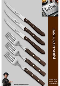 Resim Lazbisa Mtf-060 Hand Craft Serisi Steak Et Bıçağı Çatalı 6 Lı Set Mutfak Bıçak Seti 