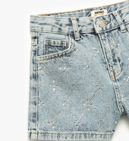 Resim Koton Pamuklu Slim Fit Taş Detaylı Denim Şort Lıght Indıgo 5skg40146ad Açık Mavi 
