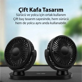 Resim Enraco Çift Başlıklı Araç Fanı Oto Fan Vantilatör 12V/24V (Usb ile Çalışır) 