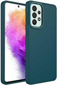 Resim Zore Galaxy ile uyumlu A33 5G Kılıf Metal Çerçeve ve Buton Tasarımlı Silikon Zore Luna Kapak Koyu Yeşil 