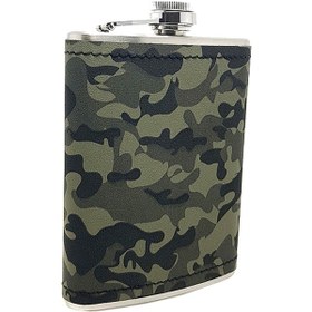 Resim Çelik Üzeri Kamuflaj Deri Kaplı 8 Oz 240 ML Içki Matarası Kb05 