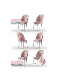Resim Canisa Ritim Serisi, 1.sınıf Babyface Kumaş, 6 Adet Pembe Sandalye, Beyaz Gürgen Ayak, Gold Halka Sandalye Pembe Ayaklar Beyaz 
