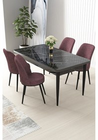 Resim Canisa Concept Nil Serisi 70x110 Sabit Mutfak Masası Takımı Siyah Mermer Desen Masa 4 Gül Kurusu Sandalye Siyah 