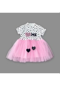 Resim Alfa Expres 1-2-3 Yaş Payetli Kalp Me Baskılı Kız Bebek Elbisesi Pembe Pembe 