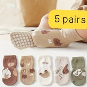 Resim 5 Çift Çocuk Kukla Ayı Desenli Orta Topuk Çorap, Erkek ve Kız Çocuklar İçin Tüm Mevsim Örgü Polyester Karışımı ( %95 Polyester, %5 Spandex), Makine Yıkamalı 