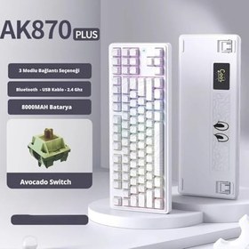 Resim Ajazz AK870 Plus 3 Modlu Kontur Tasarım Mekanik Oyun Klavyesi Avokado Switch - Beyaz Desenli 