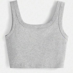 Resim Liona U Yaka Askılı Gri Renk Fitilli Crop Top Büstiyer Gri 