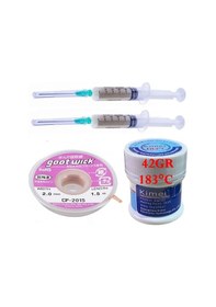 Resim Krem Lehim Kimei Uyumlu Solder Paste 183 C 42g Flux Lehim Toplama Cp-2015 Lehim Emme Teli 2 Mm Set 