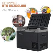 Resim TC21-18 Çift Kapaklı 50 Litre Taşınabilir Araç Buzdolabı 12V/24V/220V Uyumlu 