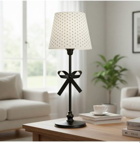 Resim Bow Siyah Gövde Beyaz Başlık Dekoratif Abajur Siyah 