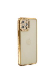 Resim artlab Art İphone 12 Pro Kılıf Joke Taşlı Silikon - Gold Lab 