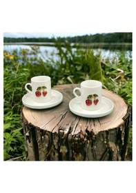 Resim 2 Kişilik Beyaz Porselen Fenomen Metal Figürlü Kahve Fincan Takım 