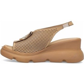 Resim Elit Zeyn 8067 Kadın Hakiki Deri Dolgu Topuk Sandalet Camel Camel 