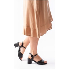 Resim K-13 Siyah Günlük Topuklu Kadın Sandalet Altın - Taba 