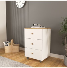 Resim Olven Keson-komodin 3 Çekmeceli Tekerlekli , Beyaz-meşe 