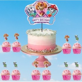 Resim Paw Patrol Sky Cake Topper Set Pasta Seti 20 Kürdan 25 Kek Kalıbı 1 Pasta Üstü Büyük Doğum Günü Pasta Süsü +3 