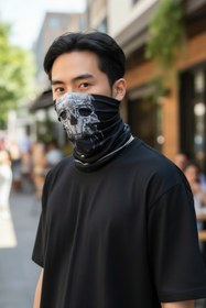 Resim KANİNCHEN Unisex Kuru Kafa Figürlü Buff İskelet Maske Motorcu Kar Maskesi Boyunluk 