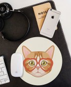 Resim WuW Retro Gözlüklü Kedi Yuvarlak Mouse Pad 