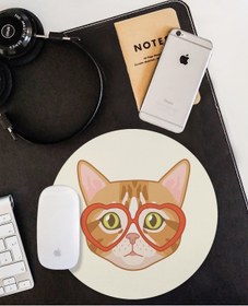 Resim WuW Retro Gözlüklü Kedi Yuvarlak Mouse Pad 