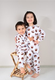 Resim KİDSPİTİRCİK Unisex Çocuk Pelit Desenli Pijama Takım %100 Pamuk 