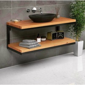 Resim UmutHomeDesing Umutpark Metal Ahşap Banyo Lavabo Tezgahı . 
