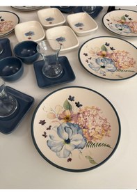 Resim Takım Kahvaltı 24 Parça 6 Kişilik Blue Flowers Mat Mavi 