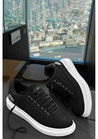 Resim Big King Keten Kalın Taban Erkek Günlük Ayakkabı Siyah - Beyaz 