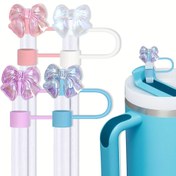 Resim Evrensel Parıltılı Fiyonklu Silikon Pipet Ucu Kapağı, Yeniden Kullanılabilir ve Toz Geçirmez, 1.02cm Çap, Noel ve Günlük Kullanım İçin Şenlikli Çiçek Desenli 