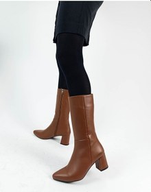 Resim Hakiki Deri Taba Renk Sivri Burun Kalın Topuk Diz Altı 36-40 Numara Arası Kadın Çizme Taba 