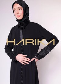 Resim Yüksek Kaliteli Dubai İpeği Siyah Ferace - 4XL 