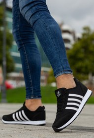 Resim BOUIS Erkek Siyah Çizgili Casual Rahat Yumuşak Tabanlı Konforlu Bağcıklı Sneaker Spor Ayakkabı 
