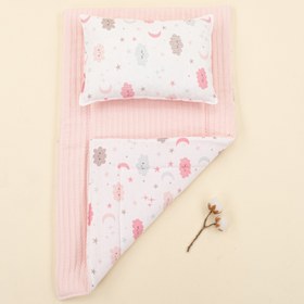 Resim Alt Açma Matı ve Yastık - Çift Taraflı - Şeker Pembe Örgü - Pembe Bulut 