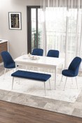 Resim Canisa Concept Zen Serisi 80x132 Mdf Açılabilir Beyaz Masa Takımı 4 Lacivert Sandalye Ve 1 Bench 