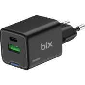 Resim Bix BX2P30G Gan Pd 30W Type-C ve Usb-A Qc 18W Çift Portlu Akım Korumalı Mini Hızlı Şarj Cihazı Siyah 