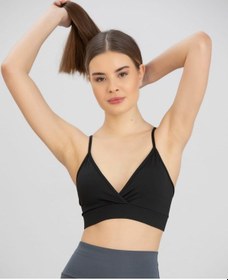 Resim Aurafit Kaplı Arkası Çapraz Derin Dekolte İp Askılı Spor Sütyeni/ Siyah 