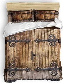 Resim Kapı Çift Kişilik Nevresim Takımı Pamuk Saten King Sıze Açık Kahverengi 