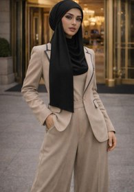 Resim Aişe tesettür Siyah Bone Şal/ Yarım Tunik/ Boğazlı Panço 