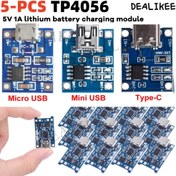 Resim 5 adet TP4056 18650 Lityum Pil Şarj Modülü Çift Koruma ile - Type-C/Micro/Mini USB Girişi, 1A Çıkış DIY Projeler için, Mavi, Şarj Kartı 